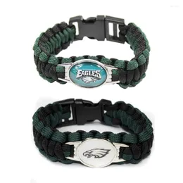 Bangle 18 25mm Glass Football Charms Eagle Armband Paracord Survival Flätade rep Sport Bangles Diy Jewelry