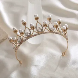 Wedding Hair Jewelry Romantic Princess Crown for Girls Handmade Rhinestone Tiara Pearl Headband For Birthday Wedding Rhinestone Prom Hair Headband