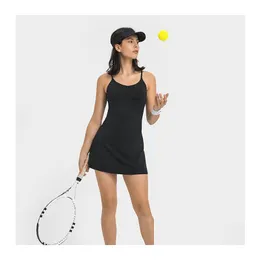 Yoga Outfit Women Stretchy Tennis Golf Dresses Lu-77 Y Sleeveless Clothing Fitness Sports Badminton Skirt Running Dancing Volleyball D Dhemk