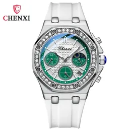 Chenxi Dawn Multi Functional Womens Watch Phase Lunar Timing True Three Eyes Diamond Calendar Quartz