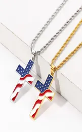 Ожерелье для подвесной ожерелья для мужчин Женщины Золотая цепочка Звезды и полосы Флаг Иисус Линк Оптовые ювелирные изделия7340515