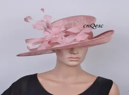 2020 Ny Blush Pink Sinamay Hat Formal Dress Hat Ladies Hat With Feather Flower för Kentucky DerbyWedding3956072