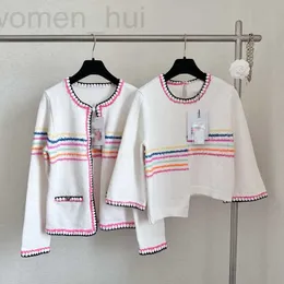 Women's Knits & Tees designer 24 Spring/Summer New Product Small Fragrant Wind Rainbow Stripe Horn Sleeves Knitted Shirt Coat for Women 26EK