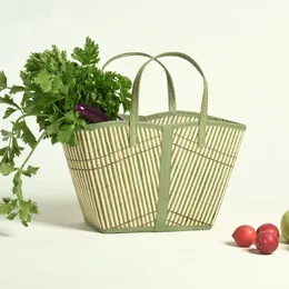 Bambushandtasche tragbare Einkaufstasche umweltfreundliche Picknick -Lebensmittelfaltungskorb Großgröße Sommer gewebte Taschen 240430