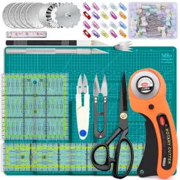 Knives Rotary Cutter Set Crafts for Fabric Leather Mat Patchwork Ruler Carving Knife Scissors Replacement Blade Kit Sewing and Quilting