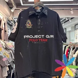 Erkek Polos Vintage Street Giyim Grailz Projesi G/R Yıkanmış Nakış Polo Tişört Kalitesi Tee T-Shirt Üstleri