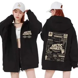 Men's Hoodies Sweatshirts Rock Arctic Monkey Music Tour Zipper Hoodie Mens Harajuku Hip Hop Extra Large Sweatshirt Long sleeved Zipper Jacket Hoodie Q240506