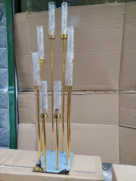 Candles 8heads gold acrylic candle holder pillar candles metal stand for wedding stage decoration walkway