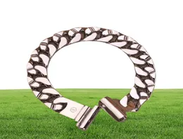 Fashion Men 316L Titanium Stahl Halskette Kettenketten Flecken eingravieren Vier Blätterblütenfarbe Emaille 18K Gold Dicke Armbänder Jewe7110412