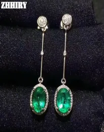 Zhhiey Natural Emerald Earrings Genuine Solid 925 Sterling Silver Drop Earrings real Emeralds 보석 여성 고급 보석 CJ192189417