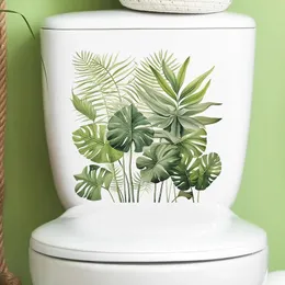 1pc Green Plant Leaves Toalettklistermärke WC Självhäftande väggmålning PVC Vägg Badrum Hemdekoration Lid Decal 240506