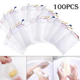 Scrubbers 100/50PCS Soap Bubble Net Hangable Mesh Bag Shower Gel Facial Cleanser Rich Bubble Foaming Skin Cleansing Tools