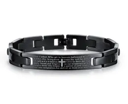 12mm Black Lord039s Prayer Cross Charm Bracelet in Stainless Steel Curved Tag Cross Bracelet6686022