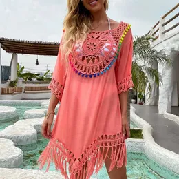 Women Beach Wear Dress For New Year 2024 Beach Wear Women Cover Up Bathing Trips Best Southeast Asia Big Circular Loose Spot Patchwork Polyester Y240504