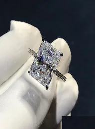 Bant Rings Radiant Cut 3ct Lab Diamond Ring 925 Sterling Sier Bijou Nişan Düğünü Kadınlar Gelin Partisi Takıları Dro Dhuq28272385