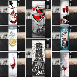 Stickers Custom Size Red Wine 3D Wallpaper Refrigerator Self Adhesive Wall Sticker Fruit Decal Fridge Full Cover Poster Mural For Kitchen