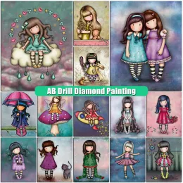 Стичка 5D AB Diamond Painting Cartoon Girls Diy Full Drill Mosaic Square/ круглая диамонт вышивая животные фото кукла картин