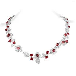 Catene Zoca 925 Sterling Silver's Valentine's Gioielli di Gioielli Rosa Floro Bellissima Collana per Charm per donne Collegamenti a catena Magica Ruby Magical CZ