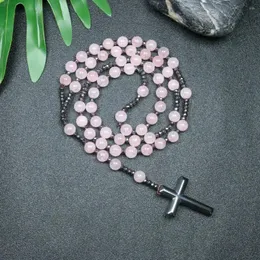 Подвесные ожерелья 1pc порошковый кристалл натуральный камень поперечный колье с железными бусинками из железных желчных камней 8 -мм мужской стиль
