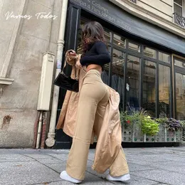 Frauenhose Capris Strt Mode hohe Taille Hosen Falten Botton Strumpfhosen Frauen Ladhosen Herbst 2021 Damen Mode Harajuku Hosen Vamos Todos Y240504