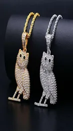 colares de diamantes de coruja de hip hop para homens jóias de colar de animais de luxo de zircões de cobre banhados a ouro real