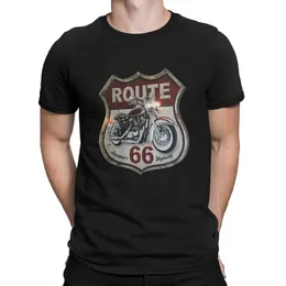 Men's T-Shirts Mens Motorcycle 100 Cotton Short sleeved T-shirt with US Route 66 Pattern Round Neck Shirt Free Shipping J240506