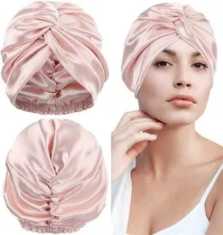 19 Momme Double Layer Mulberry Silk Sleep Cap Night Sleep for Women Hair Care Long Elastic Bonnet Hat 2112298740549