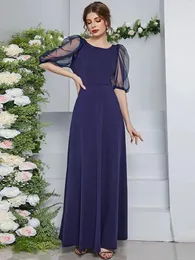 Party Dresses Women Casual Elegant Maxi 2024 Summer A-Line Puff Half Sleeve Luxury Mesh Solid Turkish Evening Robe Vestidos