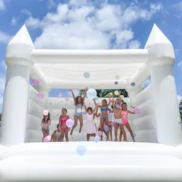 4,5x4,5 m (15x15ft) Full PVC Wedding Bouncy Castle Uppblåsbar hoppande säng studshus jumper vit bouncer hus för roliga barnleksaker inuti utomhus med fläkt
