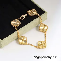 925 estilos de jóias de prata esterlina Pulseira de mangueira feminino Batilhado de ouro 5 Flor 4 Folhas Clover Bracelet 2 lados