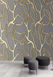 Tapety niestandardowe potu po ścianach 3D stereoskopowe złote liście liści salonu telewizja tło tło mural tło papier kreatywny 3D1687180