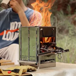 Grills Mini Outdoor Firewood Stove Portable Camping Picnic BBQ Travel Folding Stainless Steel Wood Stove Charcoal Cooking Grill