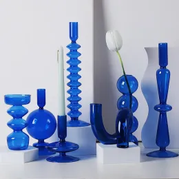 Velas Luxury Glass Vaslente Decoração Decoração de Decoração de Casamento Decoração de Casamento Nórdico Casa Casa Vaso Blue Container Blue