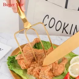 Forkks Paslanmaz Çelik Barbekü Et Çatal Yeniden Kullanılabilir Kümes Hayvanları Forks Türkiye Tavuk Servis Seti Barbekü Sileleri Sopa Izgara Çatal Araçları