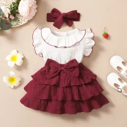 Dresses Baby Girl Red Wine with white 3layer cupcake dress