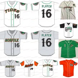 Norfolk Tides Minor League Minore Punte Baseball Jersey Custom Camions da ricamo al 100% Grey White Green Cucite