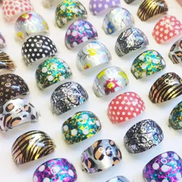 Cluster Rings 20pcs Mix Colorful Acrylic For Kids Girls Fashion Leopard Dot Flower Pattern Round Finger Children Jewelry Gift