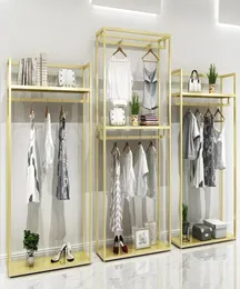 Gold Hanger men039s and women039s clothing store shelf Commercial Furniture clothes display rack floor type shelfs golden ha6054025