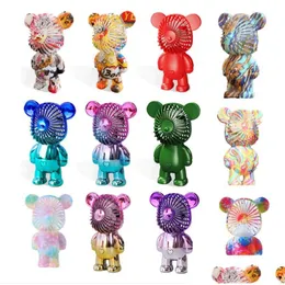 Party Gunst USB Mini Fan wiederaufladbare Bundles Handheld Electroplating Bear Outdoor Kreatives Desktop Stummschaltlade tragbares Dreigang DHGDJ