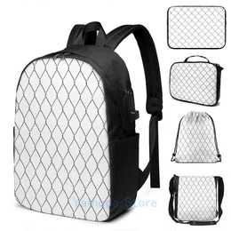 Mochila Funny Graphic Print Chain Link Fence Art USB Charge Men Bags Escola Laptop de Viagem para Mulheres Viagem