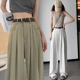 Women's Pants Summer High Waisted Straight Leg Casual Suit Wide Small Figure Drape
