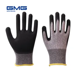 Gloves 6Pairs Cut Resistant Gloves CE Level 5 Protection Sandy Nitrile Coated Palm for Optimal Work Safety Man Leather Machining Gloves