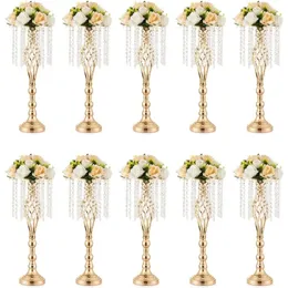 Decorazioni da tavolo per matrimoni - Vasi d'oro da 10 pezzi per centrotavola con cristalli lampadici 21,7 in vaso di fiori alto 21,7