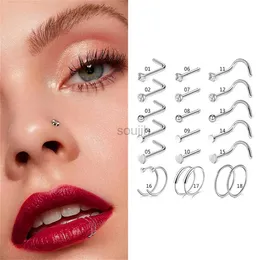 Body Arts 5/21pcs 20G Fashion Punk Stainless Steel Nose Studs for WomenHeart Screws Nostril Studs Hoop Nose Ring Septum Piering Jewelry d240503