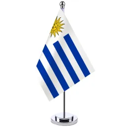 Aksesuarlar 14x21cm Ofis Masa Masası Uruguay Banner Yönetim Kurulu Masa Stant Kutbu Uruguay Ulusal Bayrak Seti Toplantı Odası Dekorasyonu