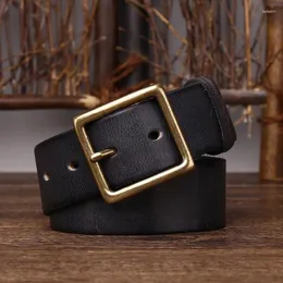 Belts 3.8CM Men's High Quality Casual Genuine Leather Brass Buckle Pin Belt Pure Cowhide Jeans Vintage Fashion Waistband Male