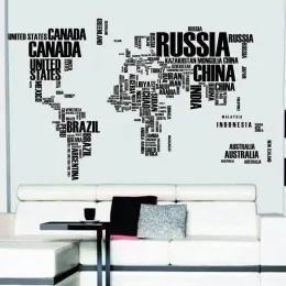 Aufkleber English Word World Map Große schwarze abnehmbare Wandtattoos Buchregal Vinyl Wandkleher Schlafzimmer Dekoration WL752