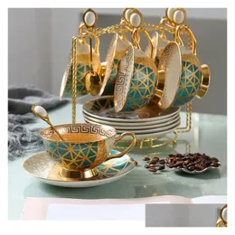 Strumenti per tè al caffè British Style Cup Set Bone China Regalo di lusso Coppe e Saucer Beautif Ceramic Drop Delivery Home Garden Kit Dhamh