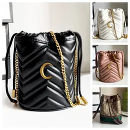 7A Luxur Designer Marmont Bag axelväskor Mini Bucket Purse Phone Bag Women's Mini Crossbody Bag Tether Rope Läder Liten hinkväska Plånbok Mini Designer Tote Bag