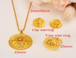 Habesha Peak Jewelry Set N B E 에티오피아 신부 웨딩 14K 노란색 솔리드 골드 가득한 펜던트 귀걸이 링 전체 5501807